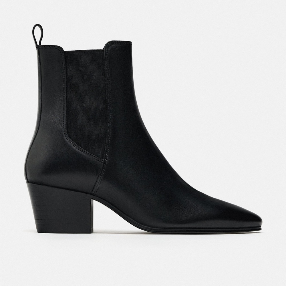 Zara Black Leather Chelsea Heeled Boots